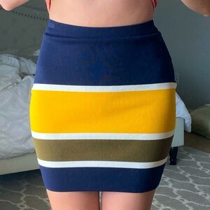 Navy Green and Yellow Striped Stretchy Skirt